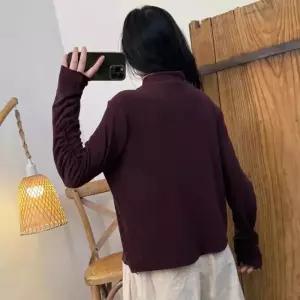패브릭픽 여성 면 니트 가을 솔리드 긴팔 스판 언밸런스 빈지 티 소프트 폴라티 반폴라 HO3