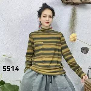 패브릭픽 여성용 가을 스트라이프 티 빈지 반폴라 긴팔 상의 폴라티 HO3