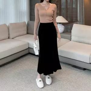 치마 블랙 랩 골드 A라인 시크 머메이드 여자스커트 벨벳 원템1