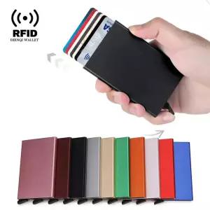 RFID 신용카드 홀더 금속 얇은 슬림 스마트 지갑 팝업 미니멀리스트 소형 블랙 남녀공용