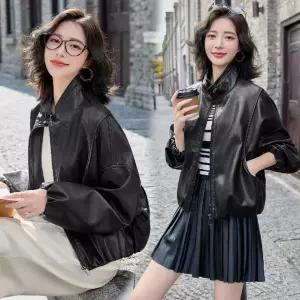 와칸다 여성용 봄가을 PU 코트 차이나 자켓 붐 숏 가죽 KKE3
