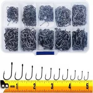 구멍이 있는 300PCS 소형 고탄소강 철조망 낚시 바늘 10가지 사양 휴대용 상자형 다양한 환경에 적응할 수
