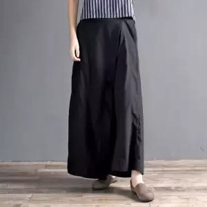 EAMT 여자 치마 바지 여름 면마 루즈핏 빅사이즈 와이드팬츠 허리 밴딩 언밸런스 면리넨 넉넉한 YJ2