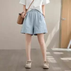 손오반 바지 여름 여성용 청 데일리룩 허리 워싱 반바지 밴딩 청반바지 5부 KUK2