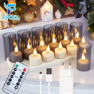 LED초 LED 촛불 빛 충전식 FLAMELESS 타이머 컵과 검은 크리스마스 한 홈 양초 원격 결혼식 램프에 차 조명