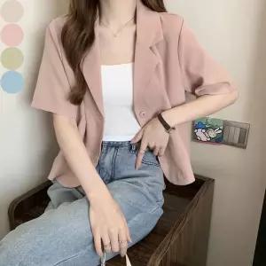 여자 여름 정장 반팔자켓 세미크롭 숏 재킷 4컬러