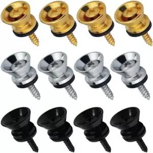 FLEOR 12pcs 골드크롬블랙 메탈 기타 스트랩 잠금 베이스 우쿨렐레 만돌린용 나사 및 와셔 버튼 엔드 핀