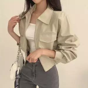 봄 여자점퍼 코트 자켓 터틀넥 멋스러운 항공 숏 투포켓 긴팔 가죽 야구 집업 원템1