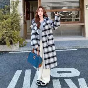 헐크 여친 여자 울 모직 리버시블 풍 연가을 잠바 집업야구항공 체크 후드 코트 KKE3