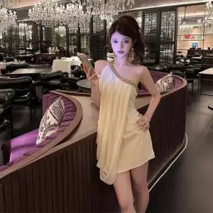 헐크 원피스 치마 여성용 오프숄더 힙업 시폰 넥 쉬폰 KKE1