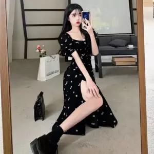 헐크 원피스 여자 블랙 쉬폰 빅사이즈 하이넥 트임 퍼프 KKE1