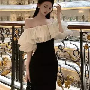 헐크 원피스 여성 여친 쉬폰 일자 어깨 트임 드레스 KKE1