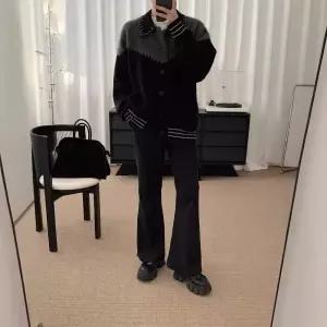 EAMT 캐주얼 남친 니트 브이넥 가디건 컬러 배색 스웨터 봄가을 루즈핏 탑 YJ3