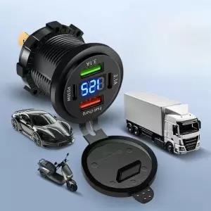 자동차 충전기 소켓 듀얼 타입-C USB 4포트 고속 충전 보트 오토바이용 전압계 12V/24V 방수