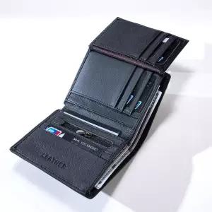 남성용 지갑 정품 가죽 동전 빈티지 세로 짧은 신용 카드 소지자 돈 가방 RFID