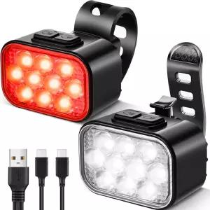 빅토퍼 10 LED 바이크 라이트 8+9 모드 USB 충전식 하이 루멘 슈퍼 브라이트 헤드라이트 테일라이트 세트