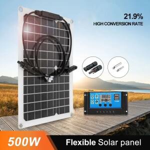 500W 유연한 태양 전지 패널 12V 배터리 충전기 야외 캠핑 여행 10A-100A 컨트롤러 보조베터리와 듀얼 USB