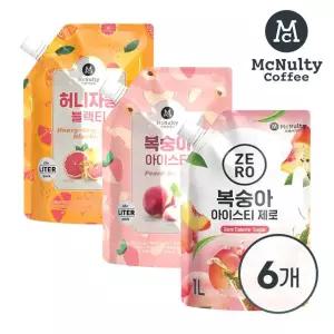 맥널티 아이스 파우치 아이스티 음료 1L 6입(복숭아/허니자몽/복숭아제로)