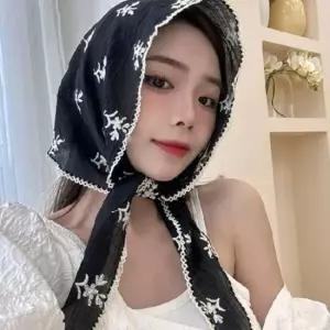 자수 포인트 프릴 넥스카프 빈티지 미니 스카프 여성 목도리 레이스 쁘띠 겨울목도리