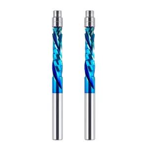2PCS 나선형 플러시 트림 라우터 비트 압축 절단 및 코팅 1/4 생크 1-1/8 길이 다운 카바이드 밀 목공