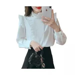 포뇨 여성 패션 봄가을 레이스 포인트 긴팔 셔츠 프릴 OPH3