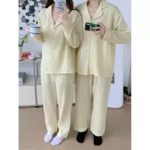 팽블몰 가을 잠옷 남녀 커버 긴팔 봄가을 커플 잠옷세트 스트라이프 실내복 HO3