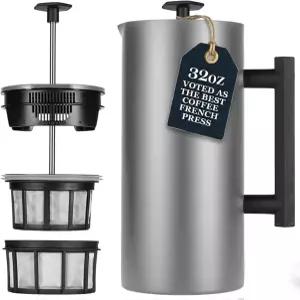 ESPRO P6 32온스 프렌치 프레스 커피 메이커 이중벽 스테인리스 단열 브러시드 스틸