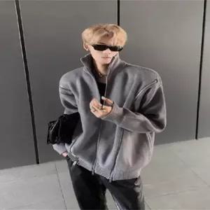 GLINE 니트 가을 스웨터 삼지퍼 카디건 기모 집업 차이나넥 남성니트 솔리드 JEN3