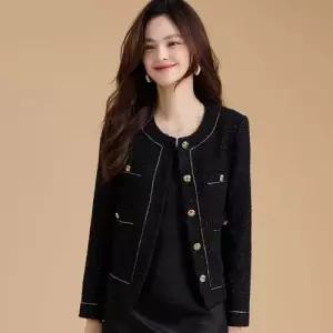 춘추 여자 블랙 하프 코트 클래식 스몰카라 트위드 펄사 BE1