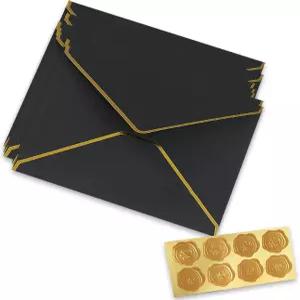 골드 보더 빈칸이 있는 20PCS 레트로 크래프트 종이 선물 봉투 긴 초대장 버클 스티커 머니 카드 결혼식