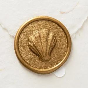 Nuvretk 30pcs 수제 왁스 씰 스티커 - 3D 스캘럽 디자인의 청첩장 카드 및 포장용 자가 접착 봉투 (골드)