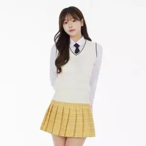 여자스커트 레몬옐로우 체크 스커트 치마 교복 학생복