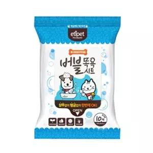 강아지 버블 목욕시트 10매 1P 휴대용 세정 물티슈 고양이간단목욕