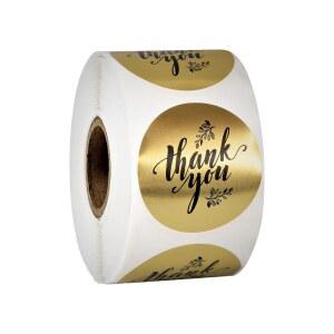 1 롤/500pcs 골드 결혼식 감사 선물을위한 가방 파티 스티커 생일 인치