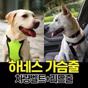 애견 L 가슴줄+차량안전벨트 하네스 산책줄 블랙