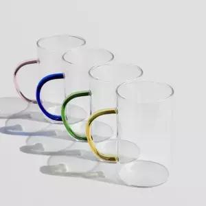컬러 손잡이 커피 에이드 내열 유리컵 350ml 머그컵 손잡이컵 (WBD24BB)