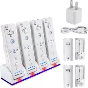 4개의 충전식 배터리 USB 케이블 벽면 충전기로 업그레이드된 Wii 리모컨 4포트 충전소