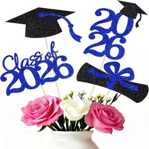 2026 테이블용 졸업 장식 센터피스 케이크 토퍼의 양면 클래스 파티 추천 템 16개 PCS 블루 블랙