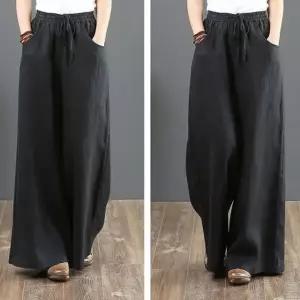 하이웨스트 와이드핏 린넨팬츠 허리밴딩 데일리 바지 옆지퍼슬랙스 (WE97D86)
