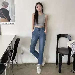 [하프클럽/셀러허브_여성트랜드패션]여성 일자핏 색상 고무줄 진청 워싱 청
