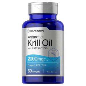 호르베악 남극 크릴 오일 2000mg | 소프트젤 캡슐 60개 -3, EPA, DHA 보충제 아스타잔틴 비 변형식품, 글루텐 프리