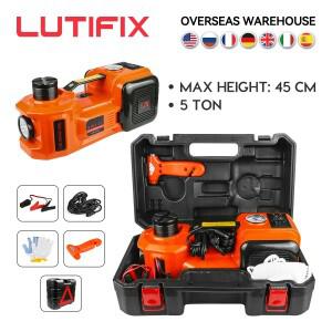 LUTIFIX 자동차 잭 전기 12V 5T 45cm 3 in 1 전기 유압 바닥 롤링 잭 타이어 팽창기 펌프 LED 손전등 안전