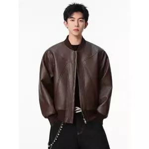 가을 남자항공점퍼 야구넥 가죽점퍼 내피 숏PU가죽 재킷 ible3