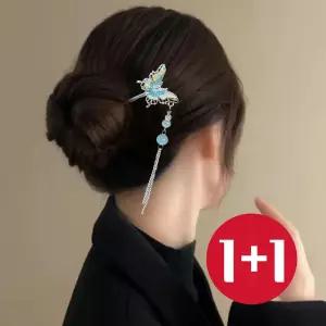 1+1 민트 나비 메탈 비녀핀 뒤꽃이 올림머리비녀 헤어코사지 한복
