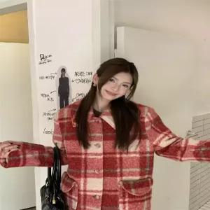 손오반 여친 모직 빈티지 데일리룩 코트 체크 쮸리 도톰트위드 KUK1