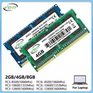 VEHT DDR3 2GB SOM 메모리 Ram 8500 10600 12800 204Pin PC3 1.5V 1.35V 1066 1333 1600Mhz 노트북