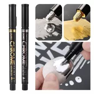 1Pc 크롬 미러 마커 펜 DIY 반사 2mm 액체 페인트 골드 실버 자동차 스타일링 목재 플라스틱 스톤 아트
