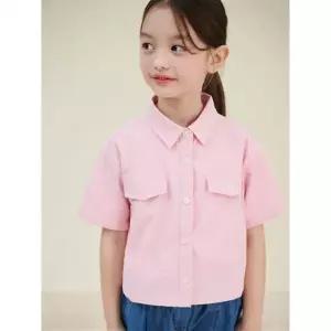빈폴 키즈 여아 시어서커 반소매 크롭 셔츠 핑크 (BI5365G03X) G03X 4923