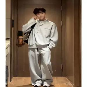 남사친 회색 캐주얼 가을 지금딱 맨투맨 멜란지 세트 주니어 OOTD3