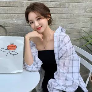 시스루 체크 롱기장 셔츠 bs6962